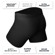 Load image into Gallery viewer, A close-up of The 009 | Black Tuxedo Ball Hammock® Pouch Underwear.