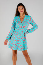 Load image into Gallery viewer, Aqua Candy Cane Print Christmas Wrap Dress for Ladies