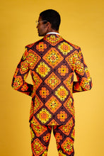 Load image into Gallery viewer, mens orange crocheted pattern thanksgiving blazer