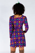 Load image into Gallery viewer, purple yellow and green mardi gras dress