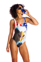 Load image into Gallery viewer, USA pattern 80s style one piece swimsuit for women