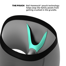 Load image into Gallery viewer, Close-up of elephant patterned Ball Hammock pouch underwear with elephant trunk and sword necklace design.