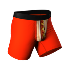 Load image into Gallery viewer, Close-up of hot dog Ball Hammock® pouch underwear with a weiner and tots print, providing comfort and support all day long.
