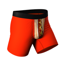 Load image into Gallery viewer, Close-up of hot dog Ball Hammock® pouch underwear with a weiner and tots print, providing comfort and support all day long.