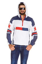 Load image into Gallery viewer, white and blue windbreaker with red stars