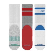 Load image into Gallery viewer, A close-up of Heel Hammock‚Ñ¢ crew socks, showcasing unique textures and patterns.