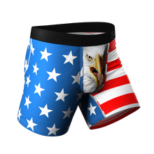 Load image into Gallery viewer, The Mascot Ball Hammock® featuring an eagle design and American Flag detail.
