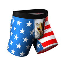 Load image into Gallery viewer, The Mascot Ball Hammock® featuring an eagle design and American Flag detail.
