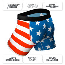 Load image into Gallery viewer, American Flag Ball Hammock® boxer briefs with stars and stripes, inspired by The Mascot.