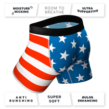 Load image into Gallery viewer, The Mascot | USA Eagle Ball Hammock® boxers with stars and stripes design.