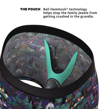 Load image into Gallery viewer, Close-up of a pair of scissors and a creature with spikes, part of The Cryptids | Spooky Ball Hammock® Pouch Underwear With Fly.