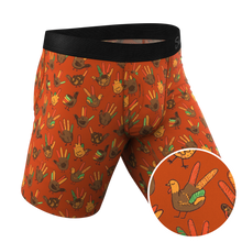 Load image into Gallery viewer, The Party Fowl | Thanksgiving Turkey Long Leg Ball Hammock® Pouch Boxers With Fly