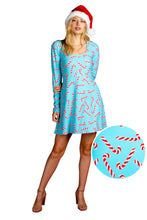Load image into Gallery viewer, Ladies Candy Cane Christmas Skater Dress