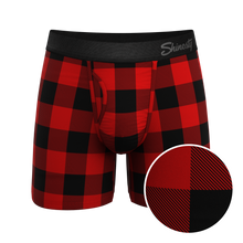 Load image into Gallery viewer, The Red & Black Lumberjack | Buffalo Check Ball Hammock® Pouch Underwear With Fly