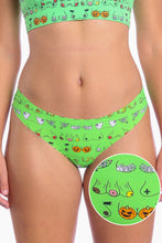 Load image into Gallery viewer, A close-up of a woman's body wearing The Haunted Honkers Halloween Bust Seamless Thong.