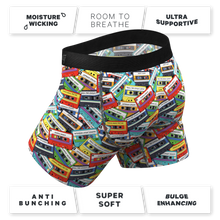 Load image into Gallery viewer, A pair of printed underwear with cassette tapes design from The Recess Back to School Ball Hammock® Pouch Underwear With Fly 3 Pack.