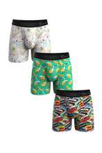 Load image into Gallery viewer, Men's boxer briefs with bananas and colorful tape design from The Recess | Back to School Ball Hammock® Pouch Underwear With Fly 3 Pack.