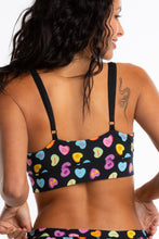 Load image into Gallery viewer, black bralette with candy hearts