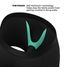 Load image into Gallery viewer, Close-up of The Threat Level Midnight Ball Hammock® Pouch Underwear logo and slipper detail.