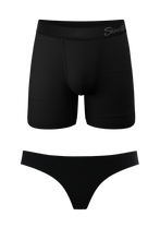 Load image into Gallery viewer, The Licorice Limbo | Solid Black Matching Couples Underwear Ball Hammock® Boxer and Thong 2 Pack