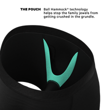 Load image into Gallery viewer, Close-up of The 009 | Black Tuxedo Ball Hammock® Pouch Underwear With Fly.