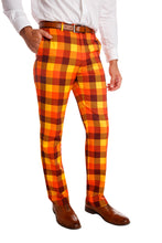 Load image into Gallery viewer, Orange and Yellow Plaid 70s Suit Pants