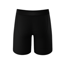 Load image into Gallery viewer, black long leg ball hammock boxers with fly
