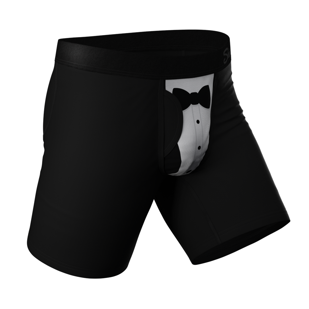 The 009 | Black Tuxedo Long Leg Ball Hammock¬Æ Pouch Underwear With Fly