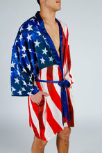 Load image into Gallery viewer, red white and blue mens kimono robe
