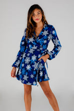 Load image into Gallery viewer, Frosty Blue Snowflake Wrap Dress for Ladies
