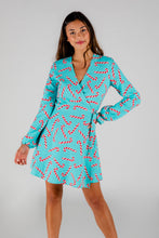 Load image into Gallery viewer, Aqua Candy Cane Print Christmas Wrap Dress for Ladies
