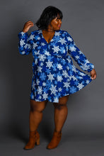 Load image into Gallery viewer, Gals Blue Snowflake Wrap Dress
