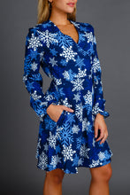 Load image into Gallery viewer, Ladies Blue Snowflake Wrap Dress
