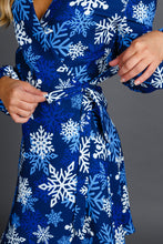 Load image into Gallery viewer, Blue Snowflake Wrap Dress for Women
