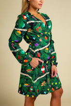 Load image into Gallery viewer, ladies christmas tree print wrap dress
