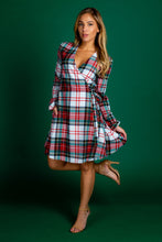 Load image into Gallery viewer, Red and Green Plaid Holiday Wrap Dress for Women
