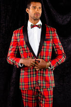 Load image into Gallery viewer, mens red and green checkered holiday blazer
