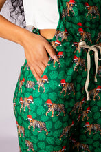 Load image into Gallery viewer, Green tinsel tigers holiday pajamaralls for women
