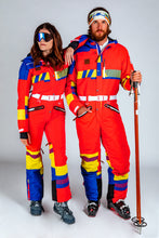 Load image into Gallery viewer, The Hot Tub Time Machine | Men&#39;s 80s Ski Suit: A couple in vintage ski suits enjoying the snow.
