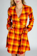 Load image into Gallery viewer, thanksgiving plaid long sleeve wrap dress
