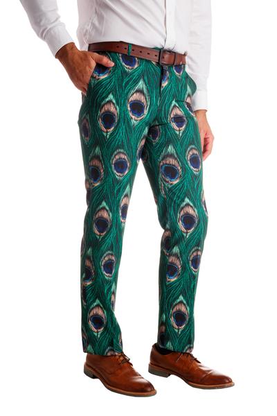 Peacock Print Suit Pants for Men