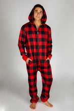 Load image into Gallery viewer,  red plaid men&#39;s adult onesie
