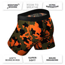 Load image into Gallery viewer, A close-up of camo deer boxers with Ball Hammock¬Æ pouch.

