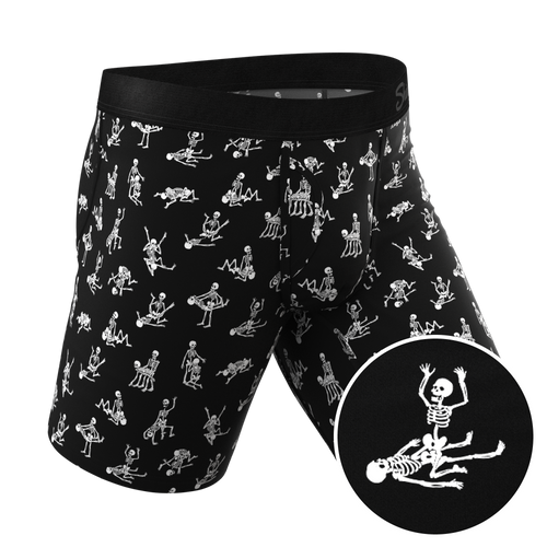 The Bare Back Bones Glow in the Dark Skeletons Long Leg Ball Hammock Pouch Underwear With Fly