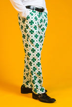 Load image into Gallery viewer, A person wearing a four-leaf clover suit with a clover pattern, belt, and shoe.
