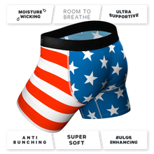 Load image into Gallery viewer, A pair of star and stripe patterned boxer briefs from The Bread Winners | Ball Hammock¬Æ Boxer Brief 5 Pack.
