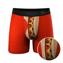 Load image into Gallery viewer, A close-up of The Coney Islands hot dog Ball Hammock¬Æ pouch underwear with fly.
