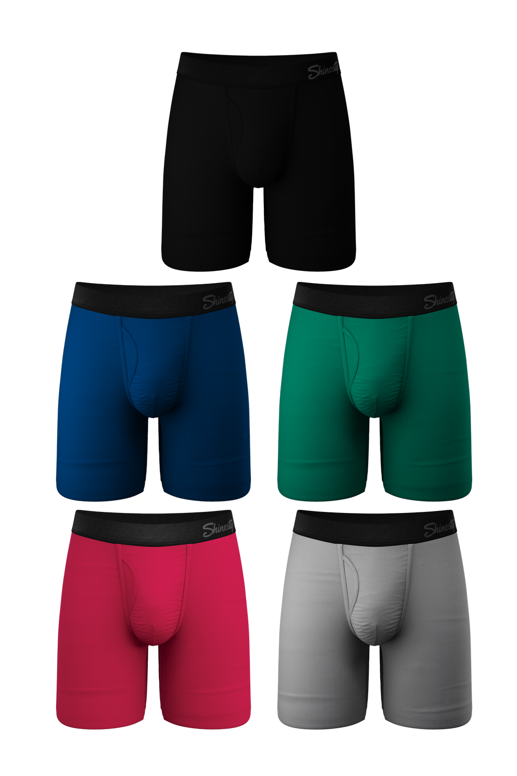 A group of men's long leg Ball Hammock‚Ñ¢ pouch boxers.