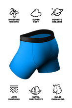Load image into Gallery viewer, Blue mens boxers with fly

