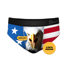 Load image into Gallery viewer, A close-up of The Fan Favorite Ball Hammock¬Æ Pouch Underwear Briefs with an eagle's face and text details.
